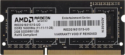 Оперативная память AMD  R532G1601S1S-UO, 2Gb,  SO-DIMM,  DDR3,  1600 МГц 